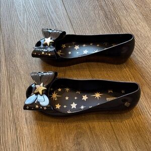 Mini Melissa navy star flats with peep toe. Girls size 3